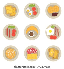 Breakfast set, icons for food, breakfast, restaurant and menu. Flat design vector 