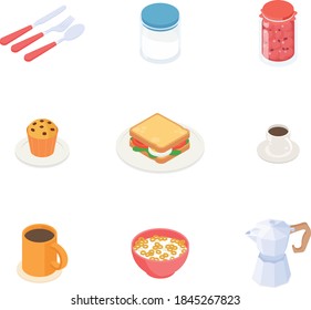 Breakfast set. Isometric vector illustration in flat design.