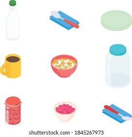 Breakfast set. Isometric vector illustration in flat design.