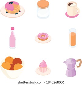 Breakfast set. Isometric vector illustration in flat design.