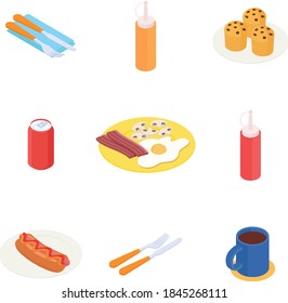 Breakfast set. Isometric vector illustration in flat design.