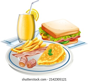 Desayuno preparado en un fondo blanco