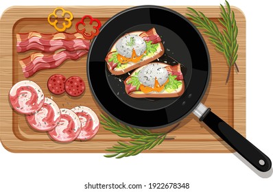 Breakfast set in the pan isolated illustration