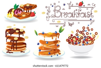 Breakfast set, pancakes ,cereal