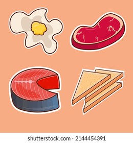 breakfast set with salmon egg patties vector illustration bundle