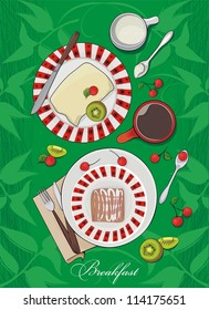 breakfast set - sweet pie, fruits and coffee