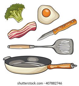 Breakfast set . Vector  design elements, isolated on a white background.