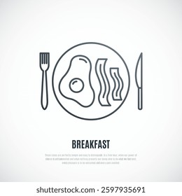 Breakfast simple icon. Plate of scrambled eggs and bacon. Traditional English breakfast.