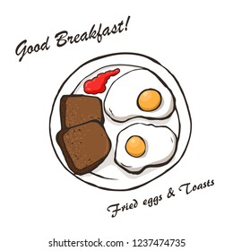 Breakfast sketch with Fried Egg and toasts 1