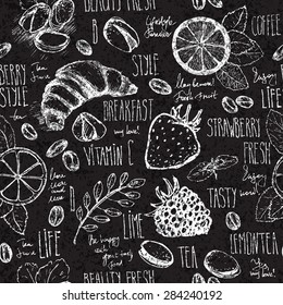 Breakfast sketched seamless pattern in retro colors