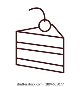 breakfast slice chocolate cake with fruit line style vector illustration