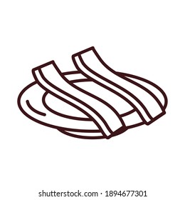 breakfast slices of bacon on saucer line style vector illustration