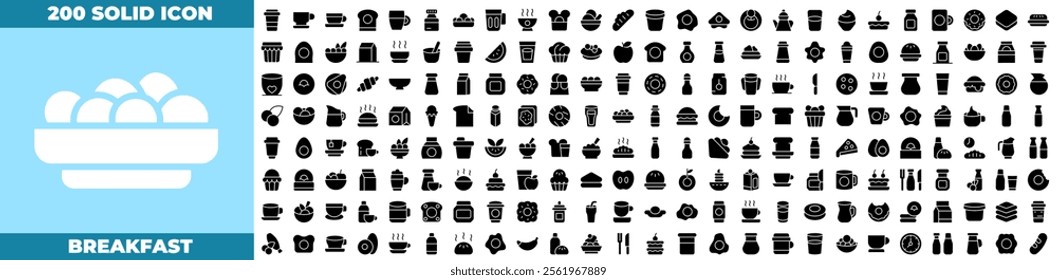 Breakfast Solid Editable Icons set. Vector illustration in modern thin solid style of breakfast icons: food, breakfast, menu, etc