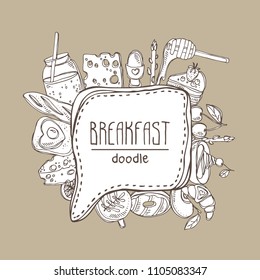 Breakfast speech bubble. Hand drawn vector doodles illustration.