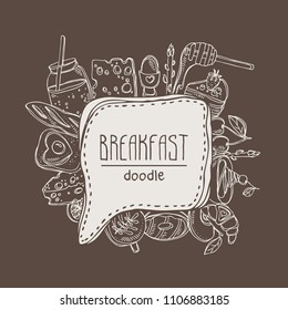 Breakfast speech bubble. Hand drawn vector doodles illustration.