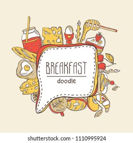 Breakfast speech bubble. Hand drawn vector doodles illustration.