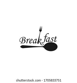 Breakfast with spoon fork hipster vintage retro typography logo design