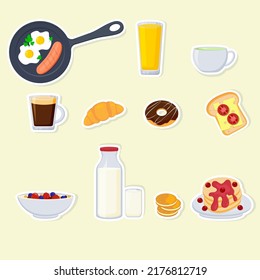 Breakfast stickers set. Vector illustration.