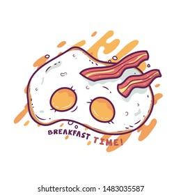 Breakfast sunny side up egg and bacon vector illustration with clean and cartoon design style.