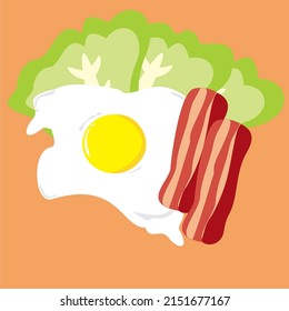 Breakfast with sunny side up egg, lettuces and bacons