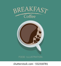 Breakfast table vector  illustration with Coffee flat style. Top view.