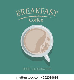 Breakfast table vector  illustration with Coffee flat style. Top view.