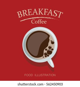 Breakfast table vector  illustration with Coffee flat style. Top view.