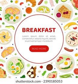 Breakfast Tasty Food Banner Design with Served Meal Vector Template