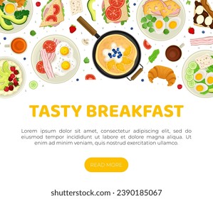 Breakfast Tasty Food Banner Design with Served Meal Vector Template