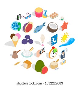 Breakfast with tea icons set. Isometric set of 25 breakfast with tea vector icons for web isolated on white background