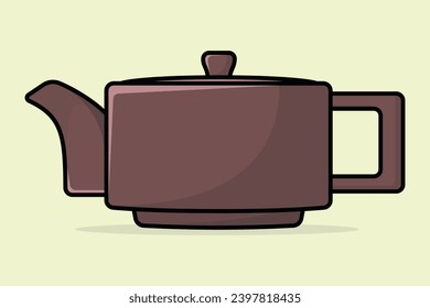 Breakfast Teapot with Closed Lid vector illustration. Kitchen interior object icon concept. Metal teapot icon design with shadow.