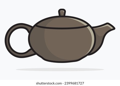 Breakfast Teapot with Closed Lid vector illustration. Kitchen interior object icon concept. Metal teapot icon design with shadow.
