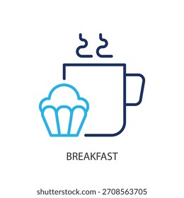 Iconos de línea delgada de desayuno. Ilustración vectorial original.