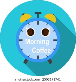 Breakfast time banner. Coffee time banner, two cups of coffee on the background of an alarm clock. Vector, designer illustration. Vector.