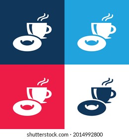 Desayuno Tiempo azul y rojo cuatro colores mínimo conjunto de iconos