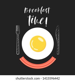 Breakfast time concept. Bacon and eggs. Vector illustration.