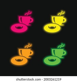Breakfast Time four color glowing neon vector icon