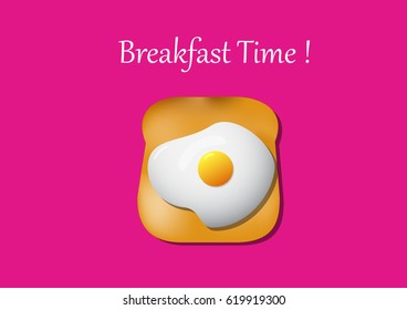 Breakfast time with fried egg, grilled slice bread, pink background. Vector illustrator