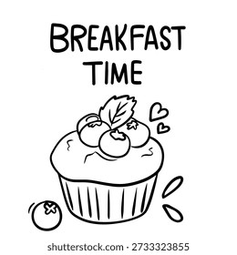 Breakfast Time Hand Lettering with Muffin Illustration for Cafe Menu and Food Branding
