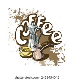 Breakfast time. Monotonous vector image drawn in Adobe Illustrator. The drawing is intended for printing.