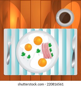 Breakfast time. Scrambled eggs and coffee. 