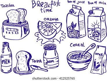 breakfast time, sketch, hand drawn