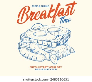 Breakfast time vector design. Morning time artwork for apparel, sticker, batch, background, poster and others. Breakfast club.