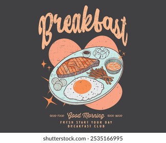 Breakfast time vector design, two eggs, Morning time artwork, Fresh start your day. Morning-time artwork for apparel, sticker, batch, background, poster and others. Breakfast club, Rise and shine