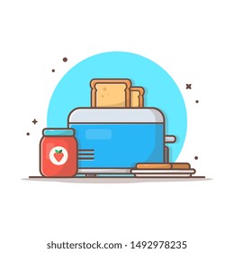 Breakfast Time Vector Icon Illustration. Toasted Bread with Strawberry Jam. Design For Breakfast Menu, Cafe and Restaurant. Flat Cartoon Style Suitable for Web Landing Page, Banner, Flyer, Sticker