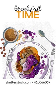 Breakfast time. watercolor vector background