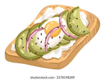 Breakfast Toast with Avocado and Egg. Healthy Brunch Idea. Vector.