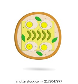 Breakfast toast with bread, egg, avocado and mint leaves. Vector illustration