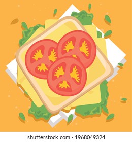 Breakfast toast with cheese and tomatoes
