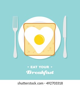 Breakfast toast with egg flat vector illustration